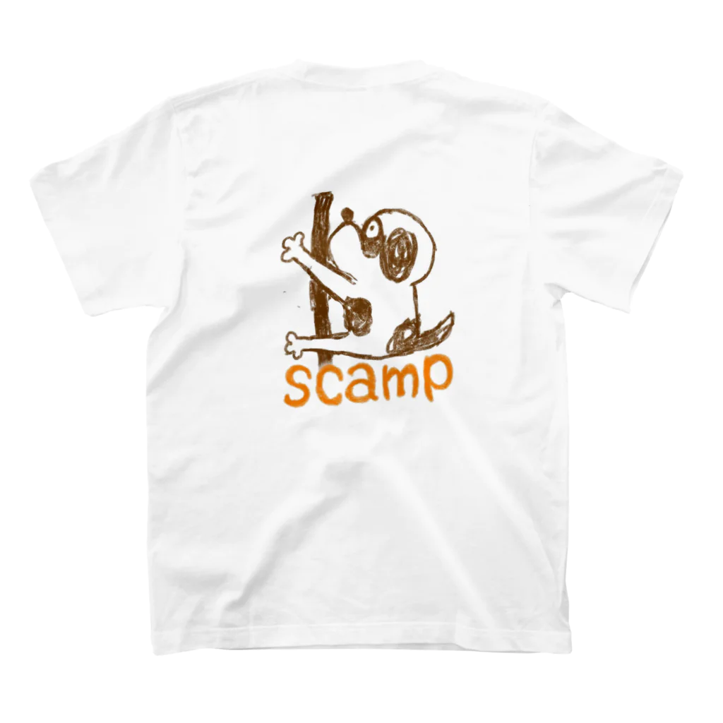 SCAMPの歩けば本当に棒に当たったイッヌ スタンダードTシャツの裏面