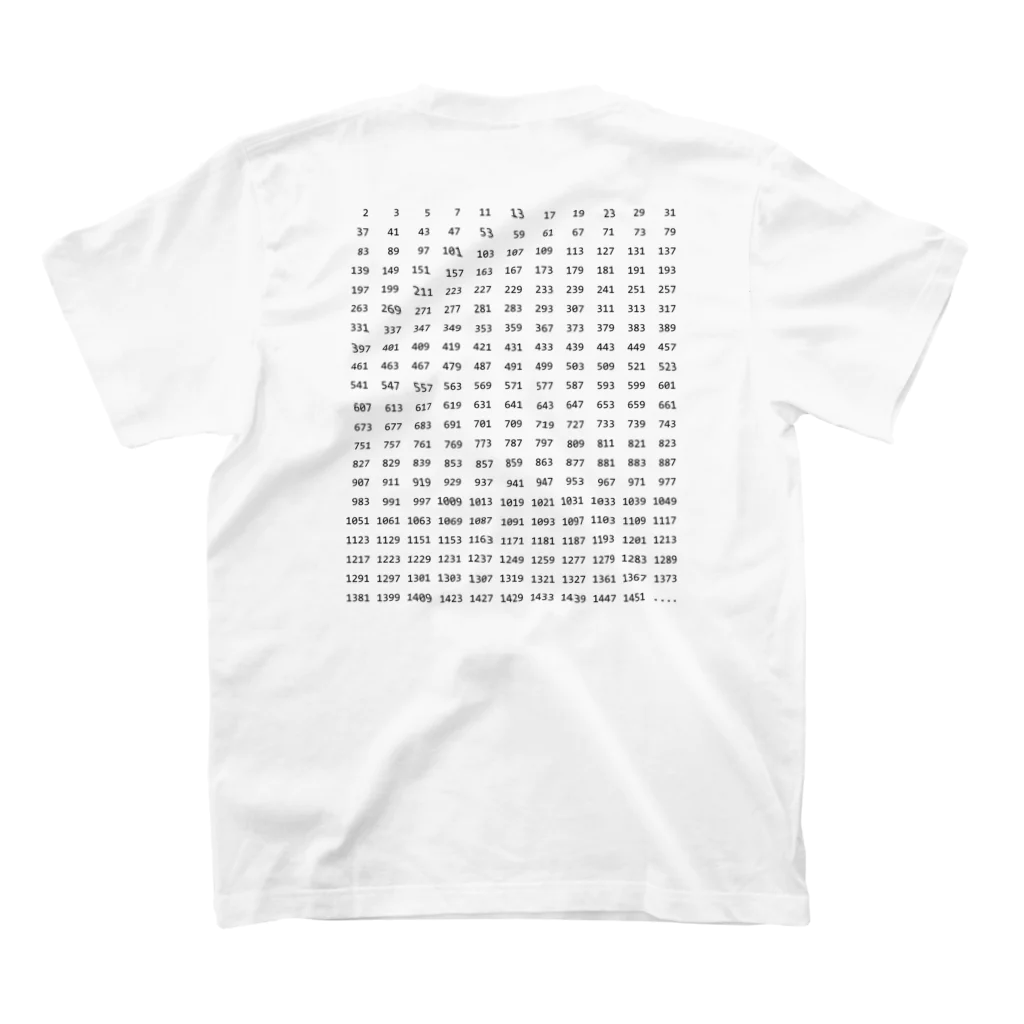 素数屋のまえロゴうしろ素数・ポジ Regular Fit T-Shirtの裏面