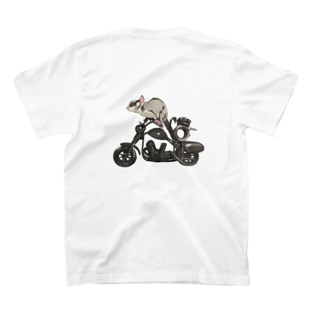 フクモモのフクロモモンガとバイクとカエル スタンダードTシャツの裏面