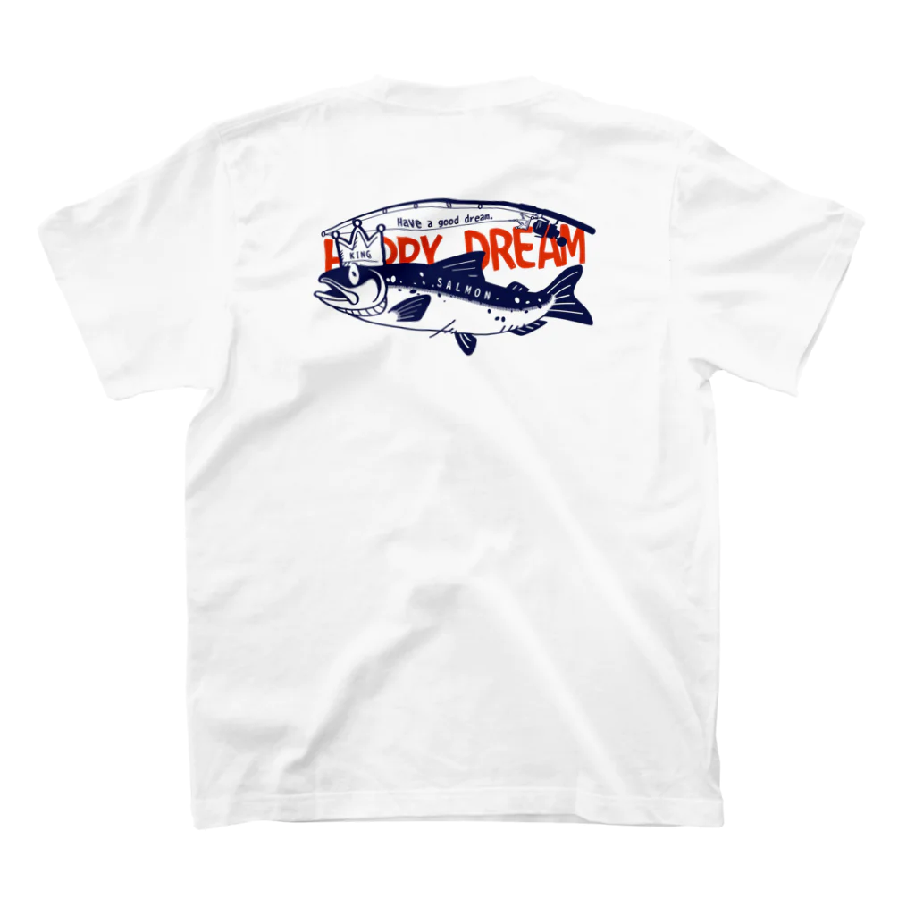 イラスト MONYAAT のバックプリント サーモン サモタンの夢   Regular Fit T-Shirtの裏面