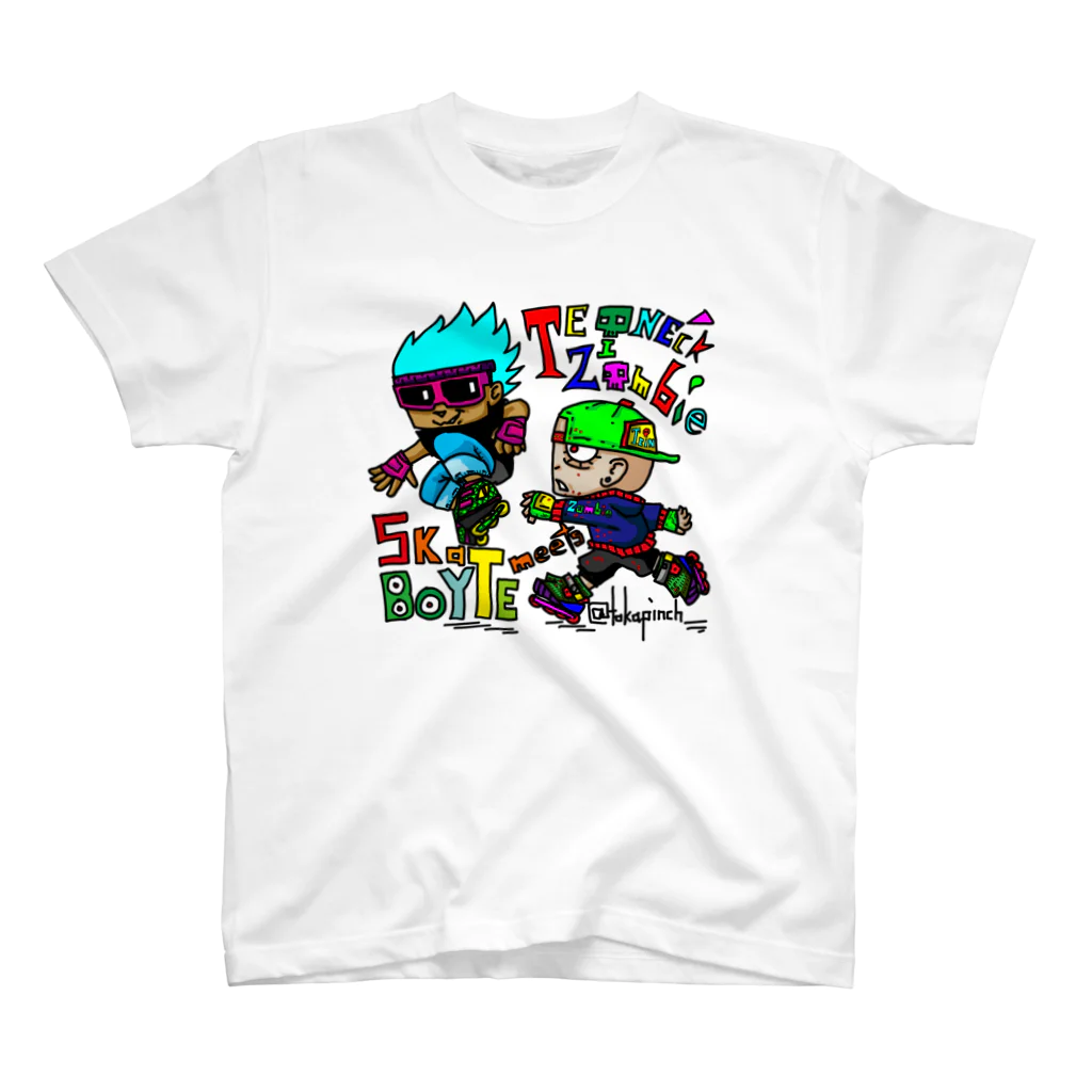 TAKAPINCHーTSHIRTS SHOPーのSKATEBOY&TEINE'ckZOMBIE スタンダードTシャツ