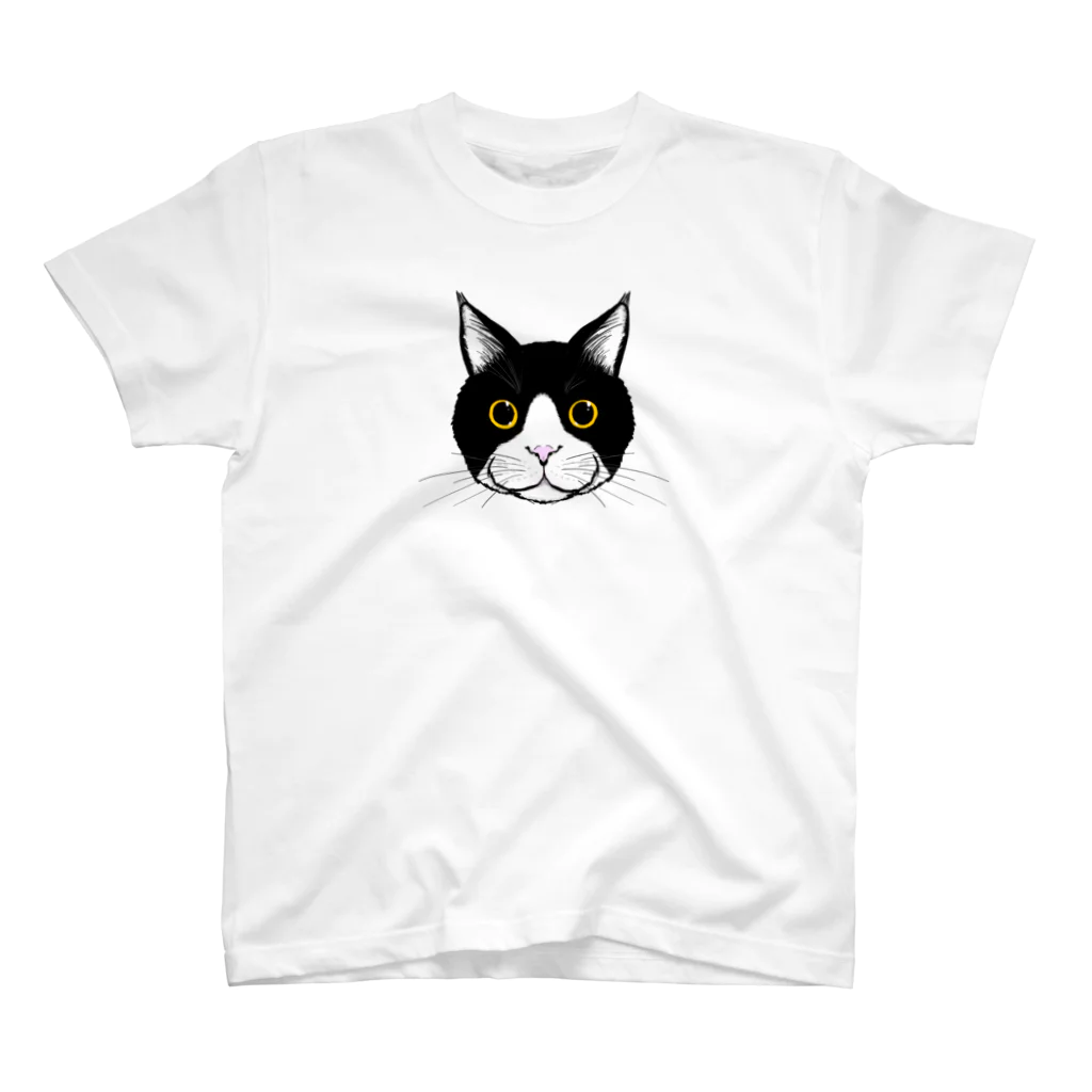 chi-bitの猫の顔（白黒・ハチワレ） スタンダードTシャツ