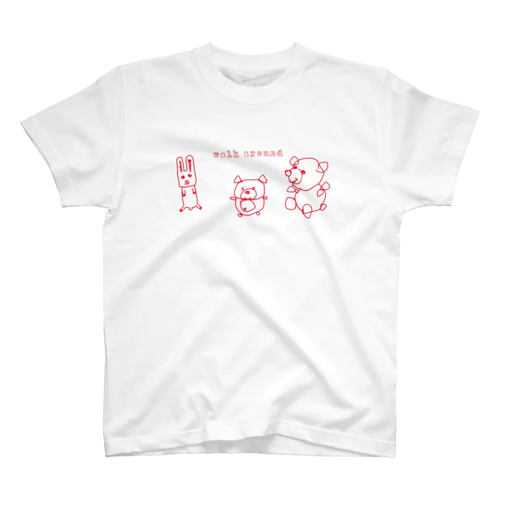 charlolのwalk around 動物　赤 スタンダードTシャツ