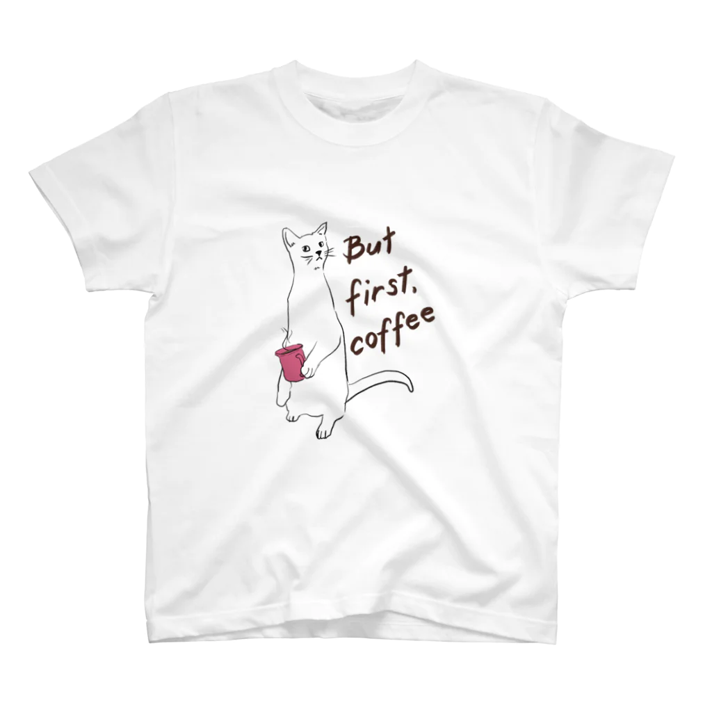 karumeruのBut first, coffee - cat standing up with coffee スタンダードTシャツ