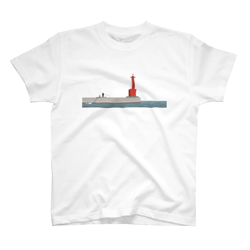 まんもすの赤灯台と釣り人 スタンダードTシャツ