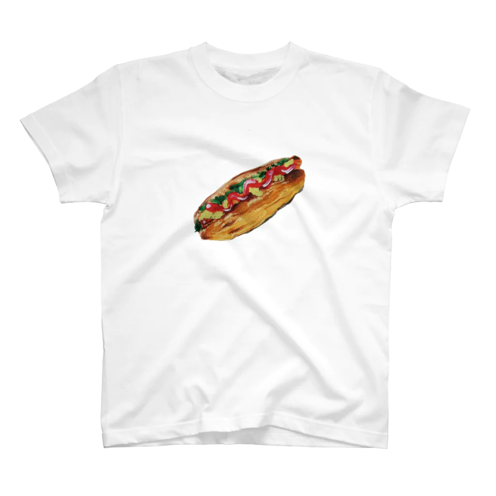 ぴーひゃら食べもの水彩画のホットドッグ水彩画 スタンダードTシャツ