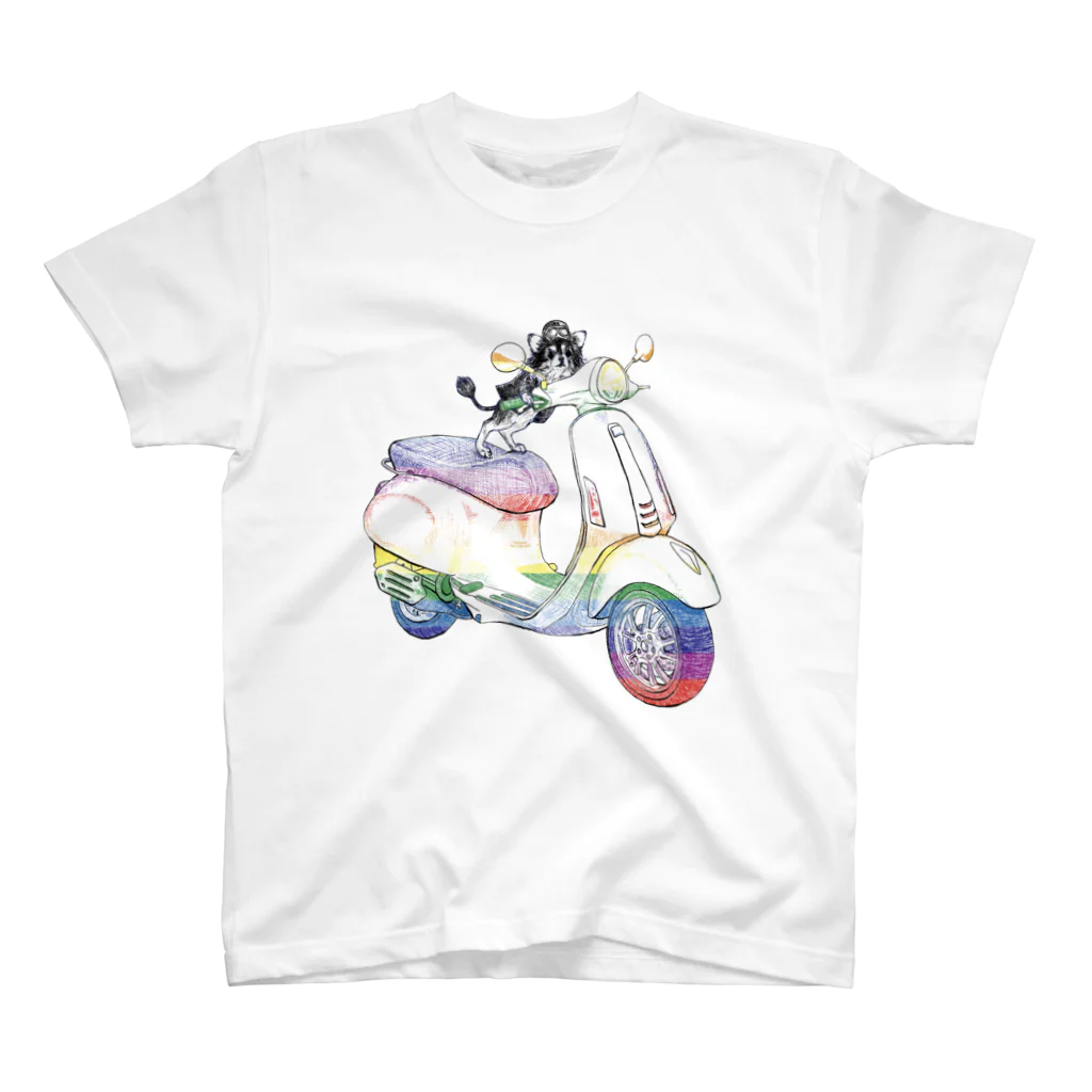 N谷スタジオのチワワのすっちゃんバイクに乗る〜レインボーバージョン〜 スタンダードTシャツ