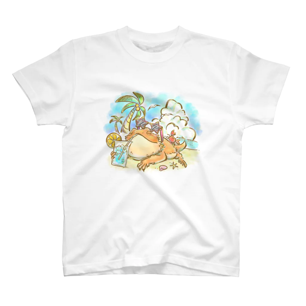 はちゅまみれSHOPの夏を楽しむフトアゴヒゲトカゲ スタンダードTシャツ