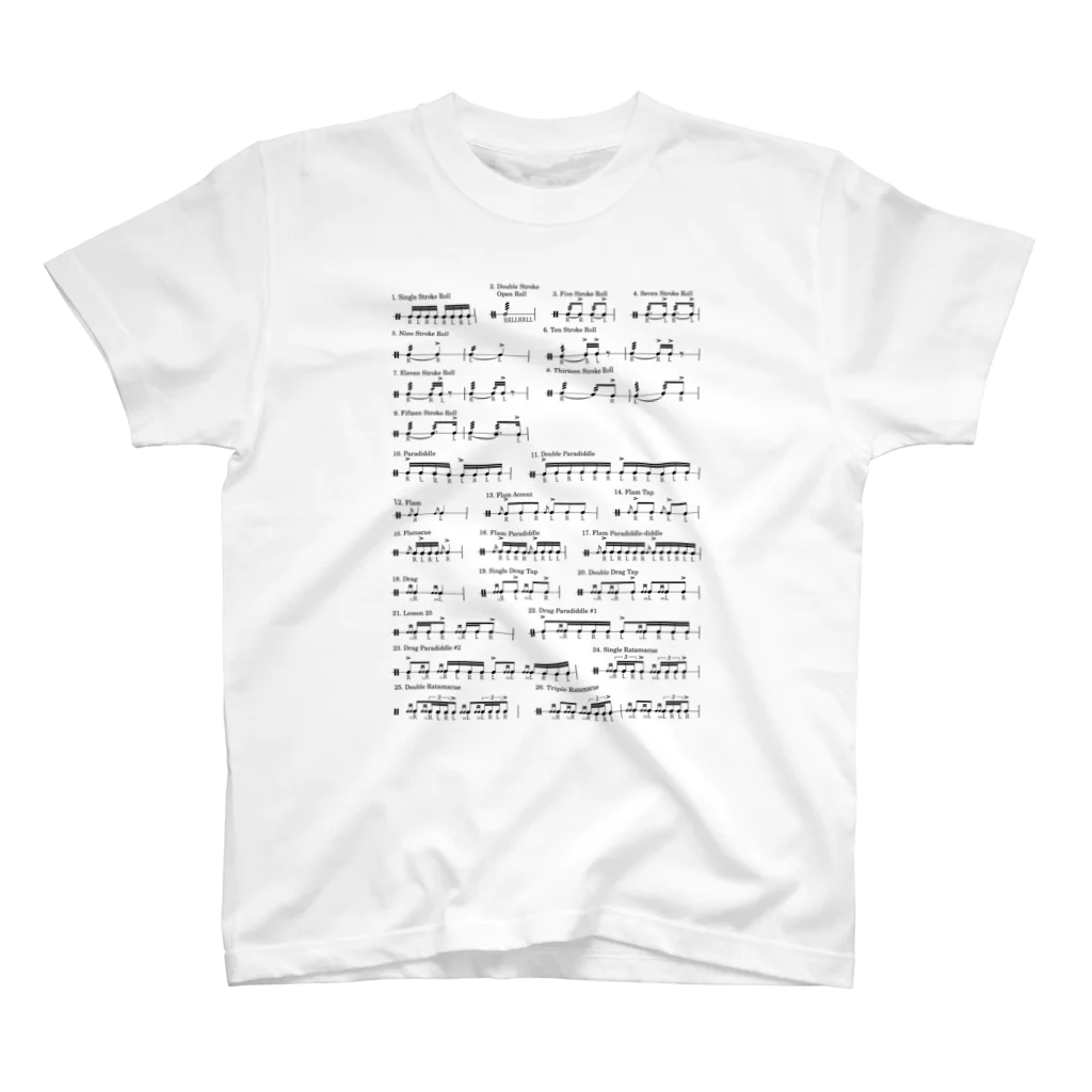 DP-assertionのTHE 26 STANDARD AMERICAN DRUM RUDIMENTS（ドラム・ルーディメンツ） スタンダードTシャツ