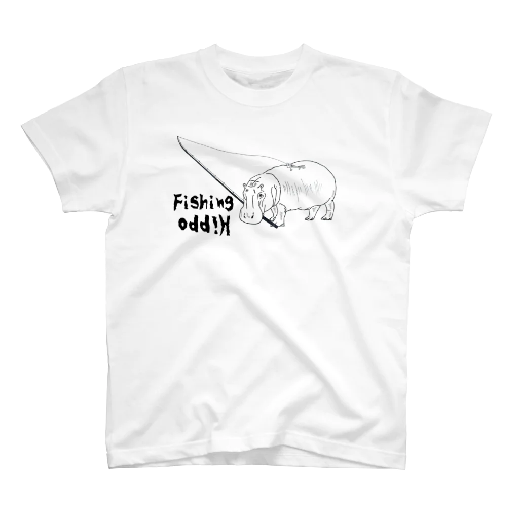 fishingnutsのFishing Hippo　釣りバカ スタンダードTシャツ