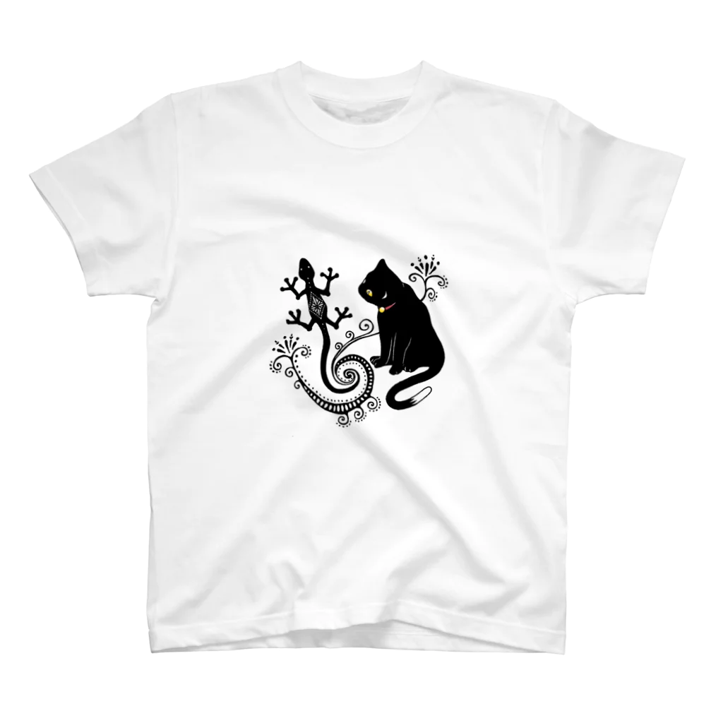 柚子の猫とトカゲ(メヘンディ) スタンダードTシャツ