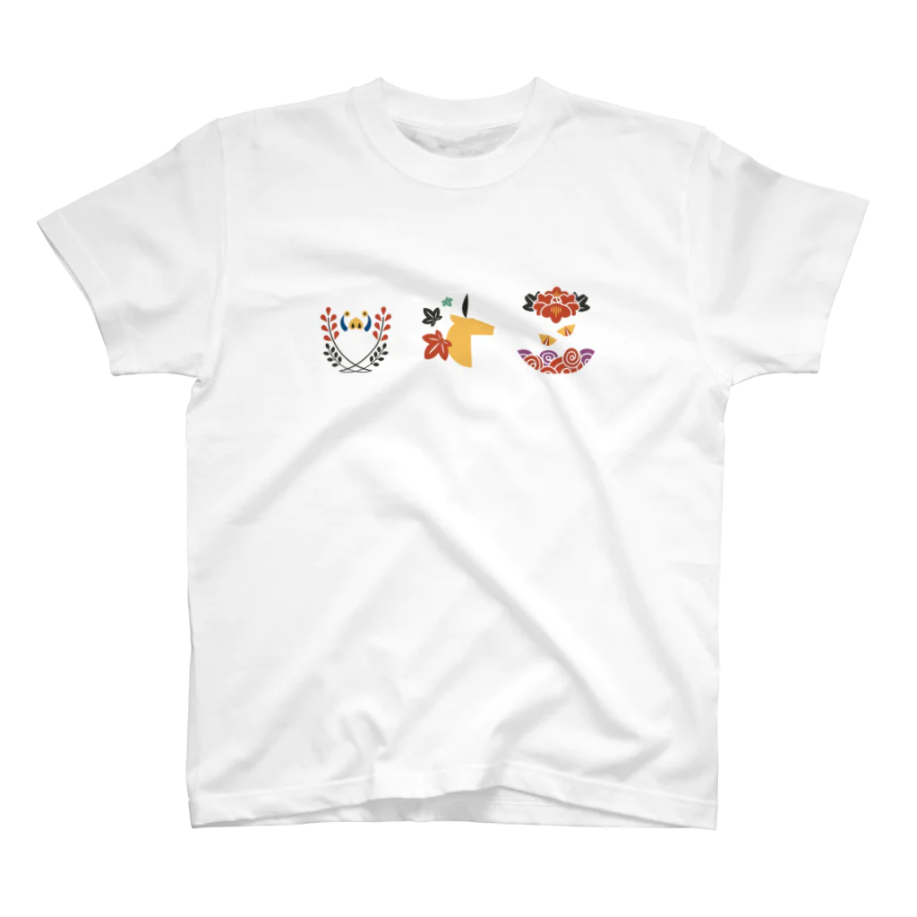 日下田の【まあるい花札】猪鹿蝶 スタンダードTシャツ