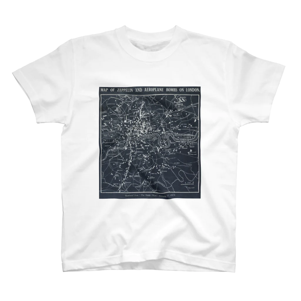 Public Domain GraphicのMap of Zeppelin and aeroplane bombs on London.（1919） スタンダードTシャツ