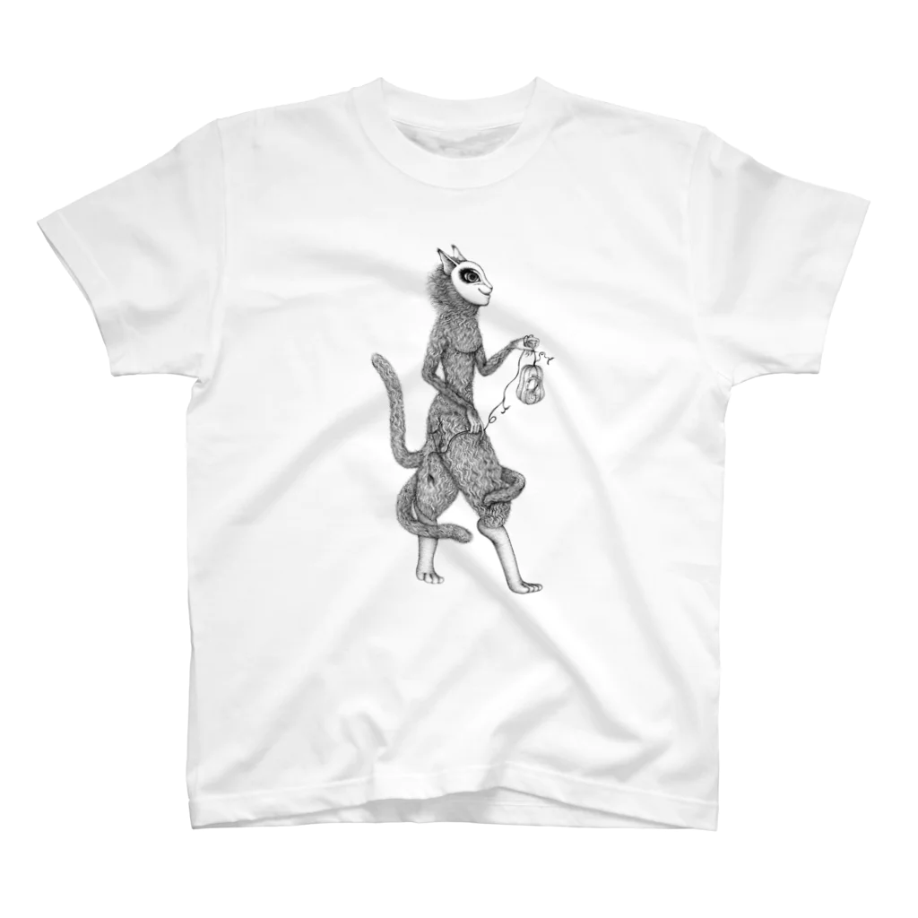 asta_kurokenのmaoiの幻想動物 ランプを持つ猫さん Regular Fit T-Shirt