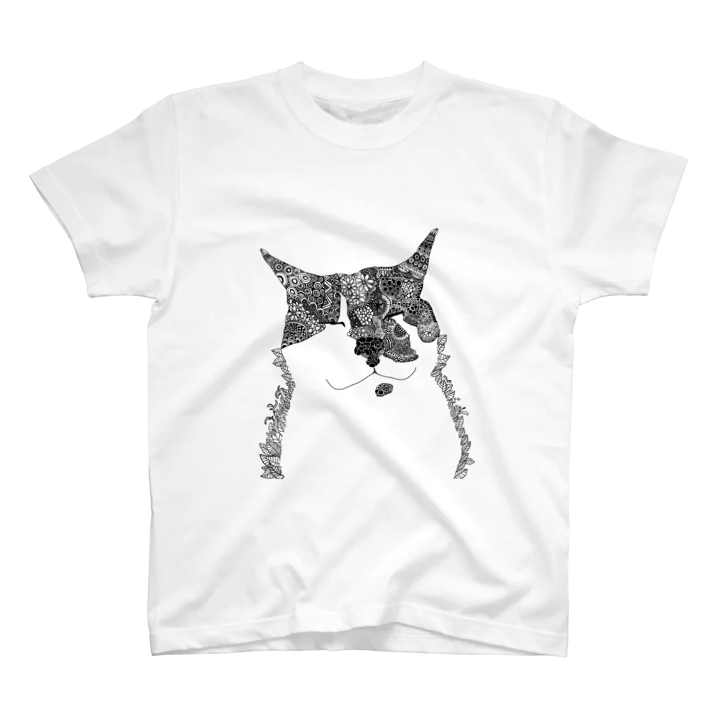 KASHI MOSHI-カシモシ-の線画CAT(猫) スタンダードTシャツ