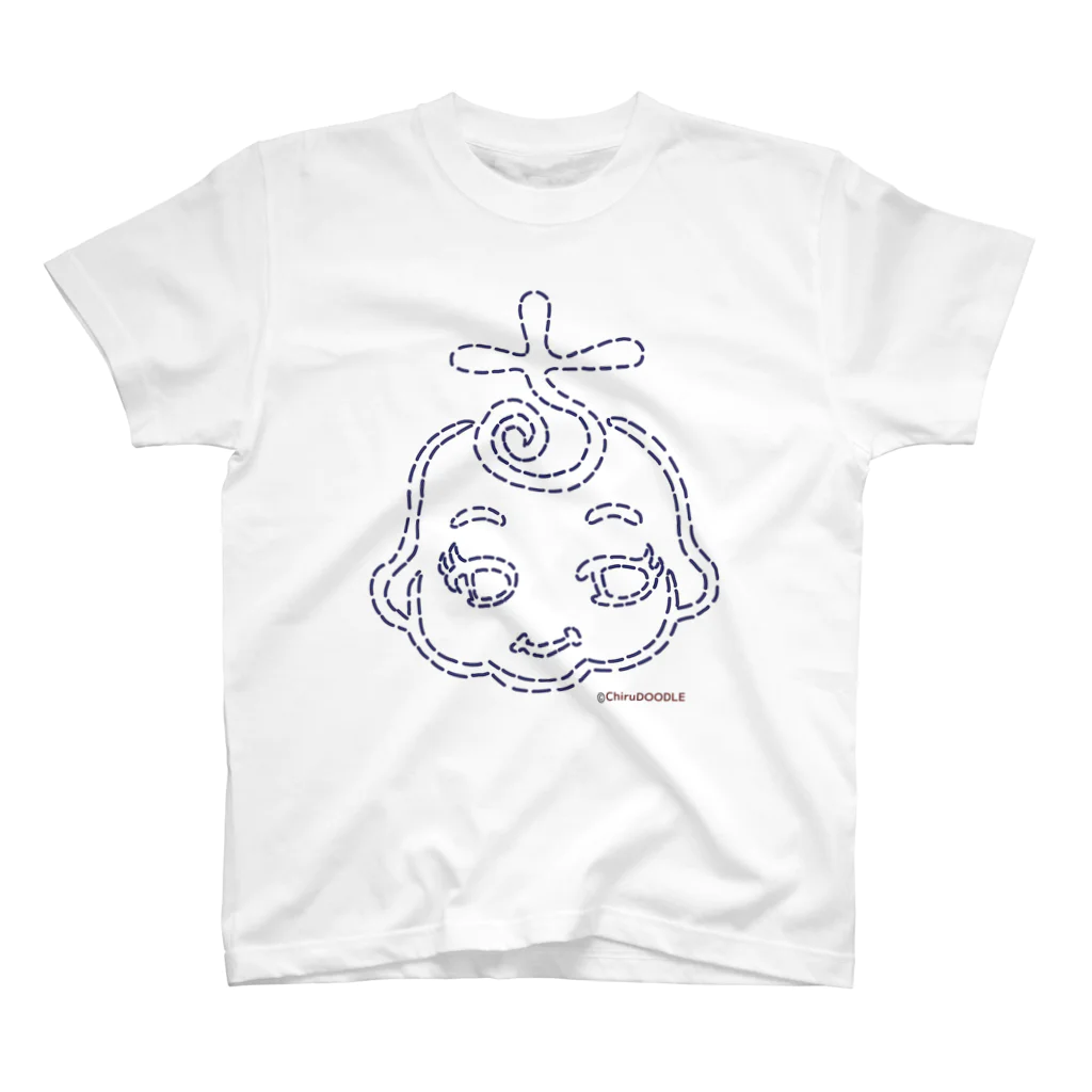 ChiruDOODLEの長点線ちるピー　ネイビー　前面のみプリント Regular Fit T-Shirt