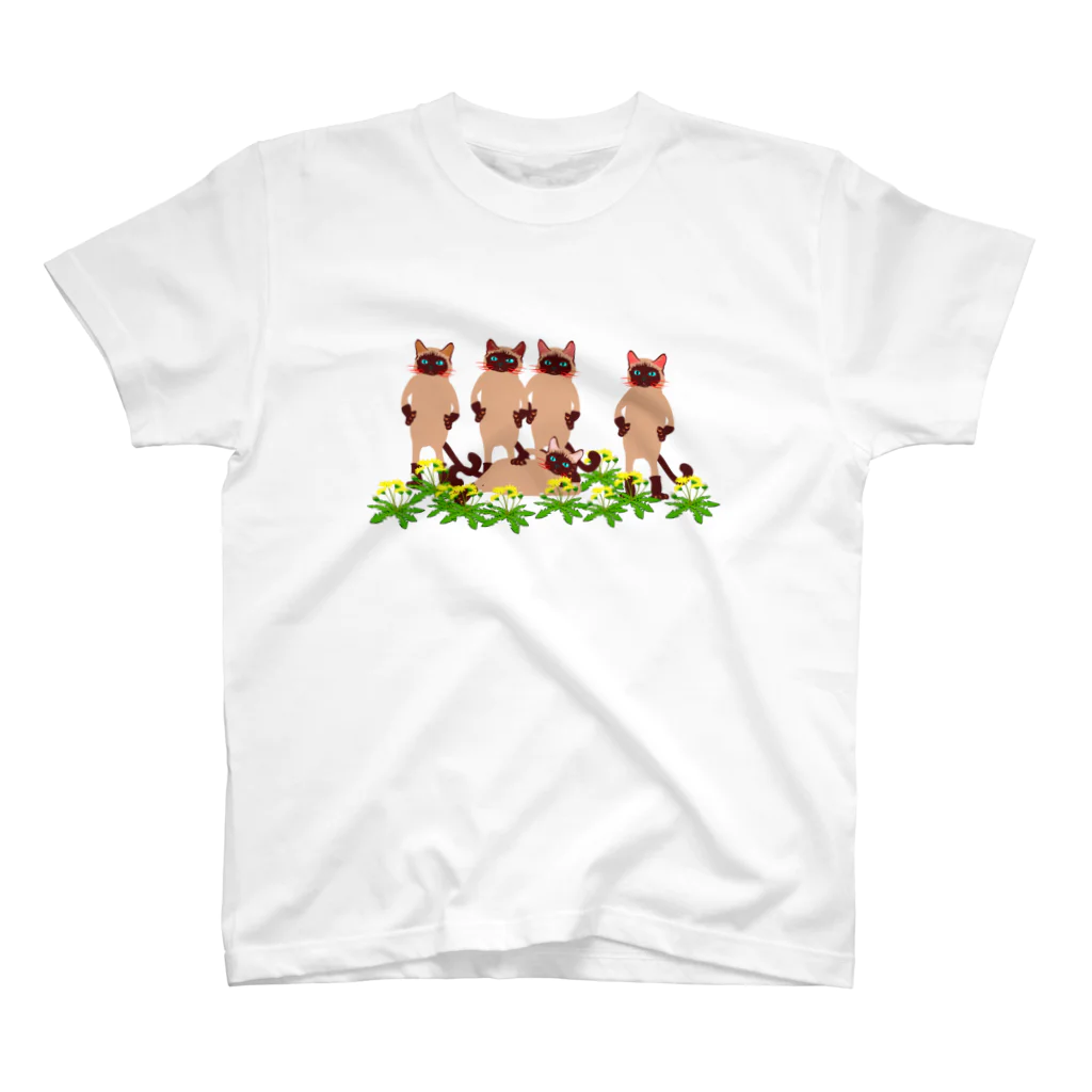 sasabeerのたんぽぽとシャムねこ スタンダードTシャツ