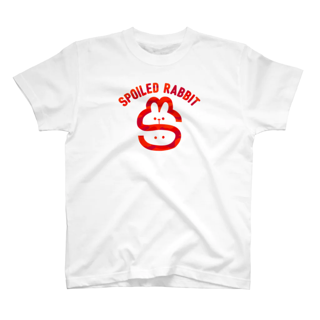 AKIRAMBOWのSpoiled Rabbit & Smile Person - RED / あまえんぼうさちゃんとあのひと - レッド Regular Fit T-Shirt