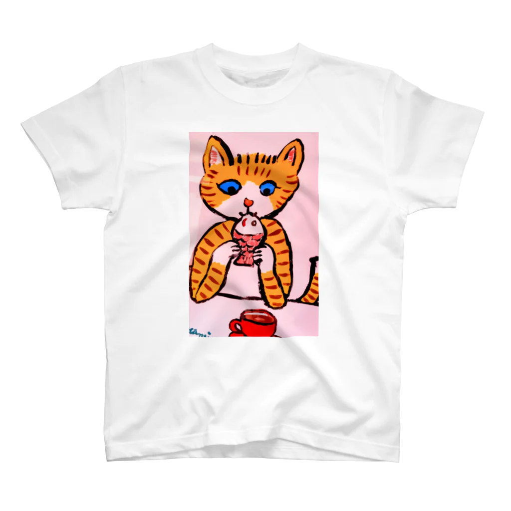 猫Tシャツなどカレラ栂並やりたい放題Tシャツ屋のたい焼き好きなミーコ Regular Fit T-Shirt