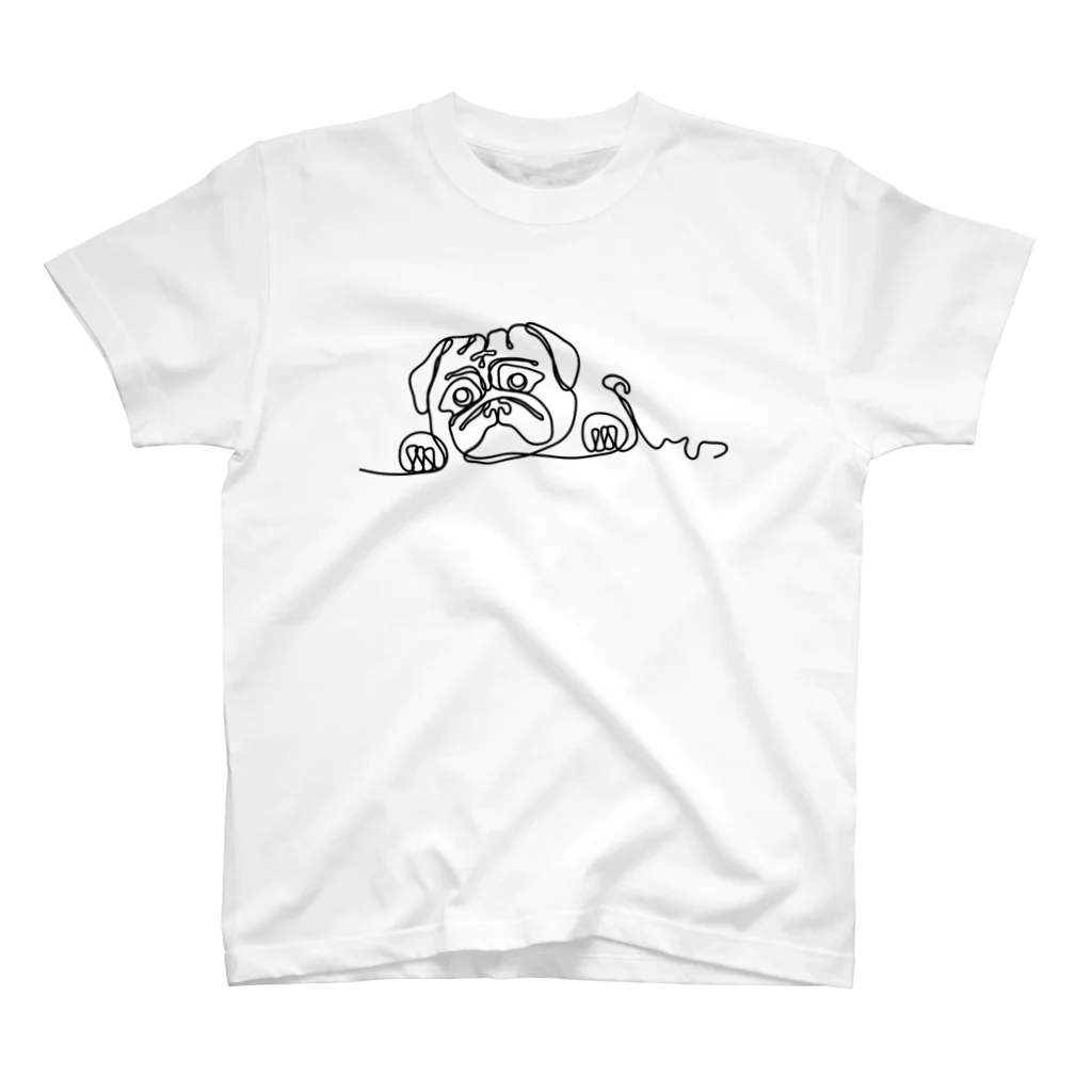 パグ PUG ぱぐ  OHMAI GALLERYのパグ一筆書Tシャツ Regular Fit T-Shirt