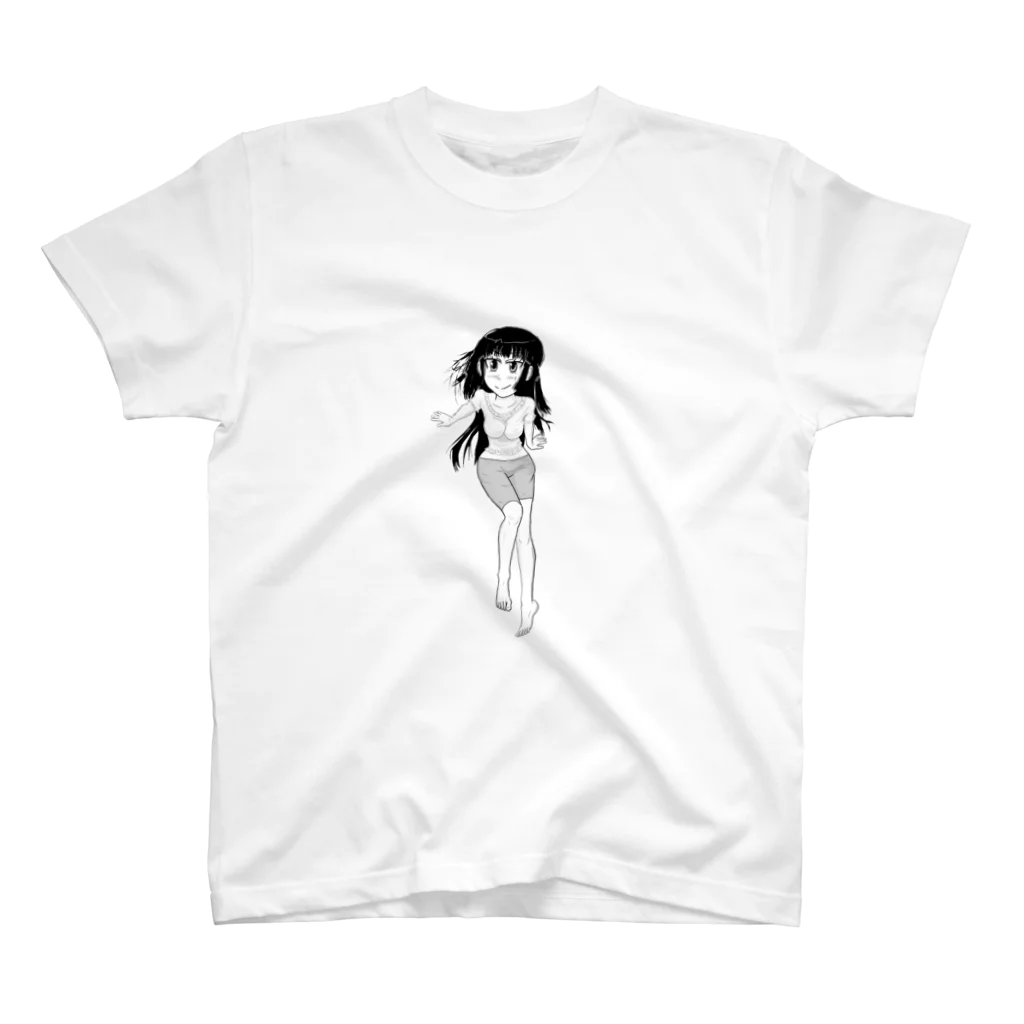 げーむやかんのモノクロ黒髪くつろぎ女性 Regular Fit T-Shirt