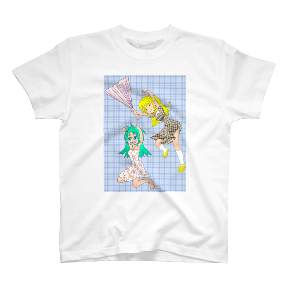 げーむやかんのハリセンアタック水色格子背景 スタンダードTシャツ