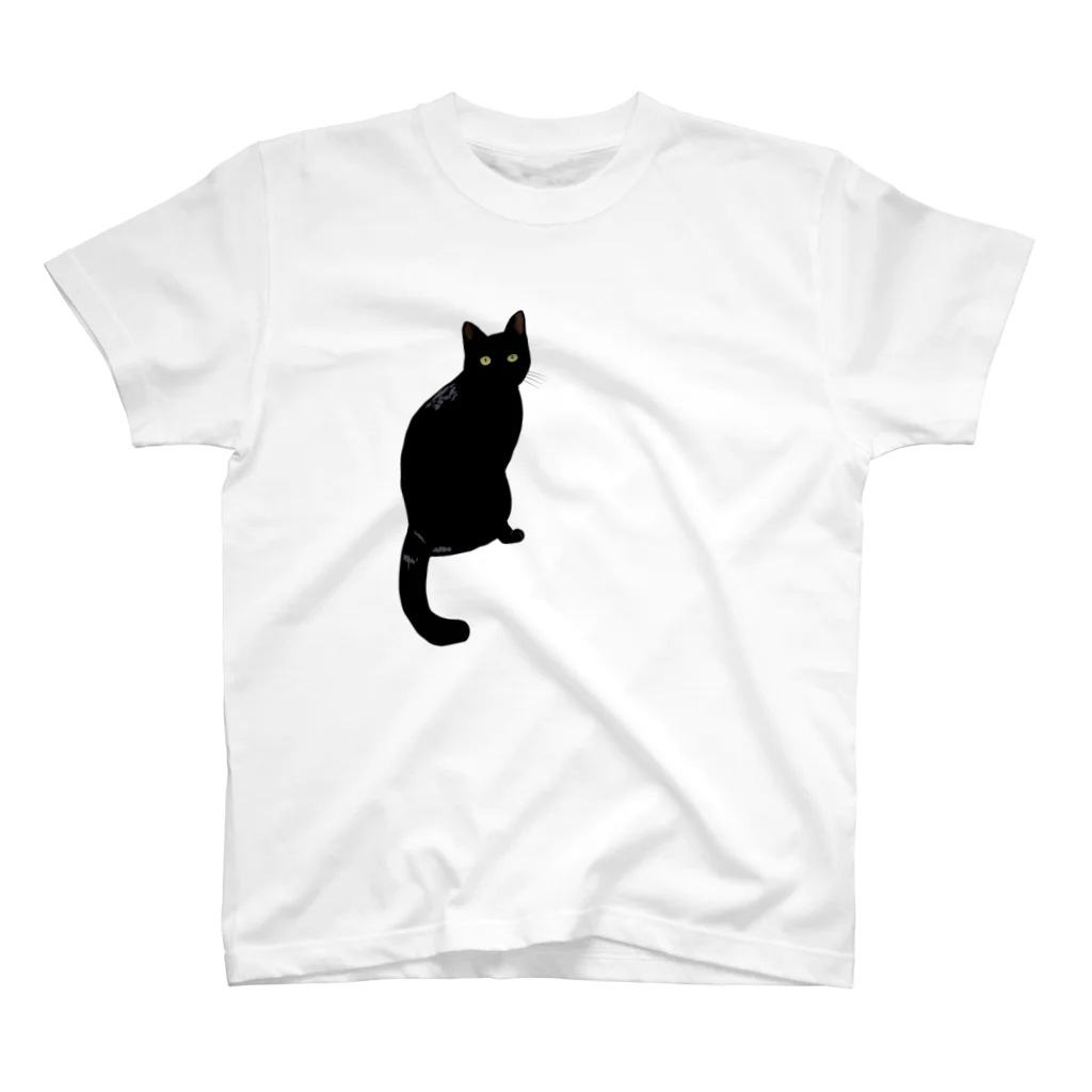 小鳥と映画館の振り向く黒猫達 (両面イラスト) スタンダードTシャツ