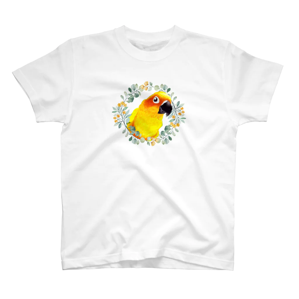 mariechan_koboの019 コガネメキシコインコ③　オレンジ小花のリース Regular Fit T-Shirt