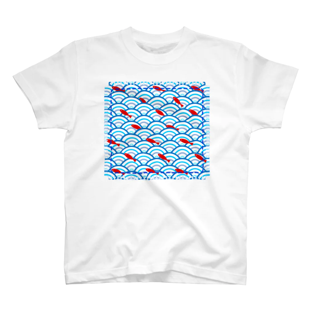 D&I LABの赤い魚と青海波 Regular Fit T-Shirt