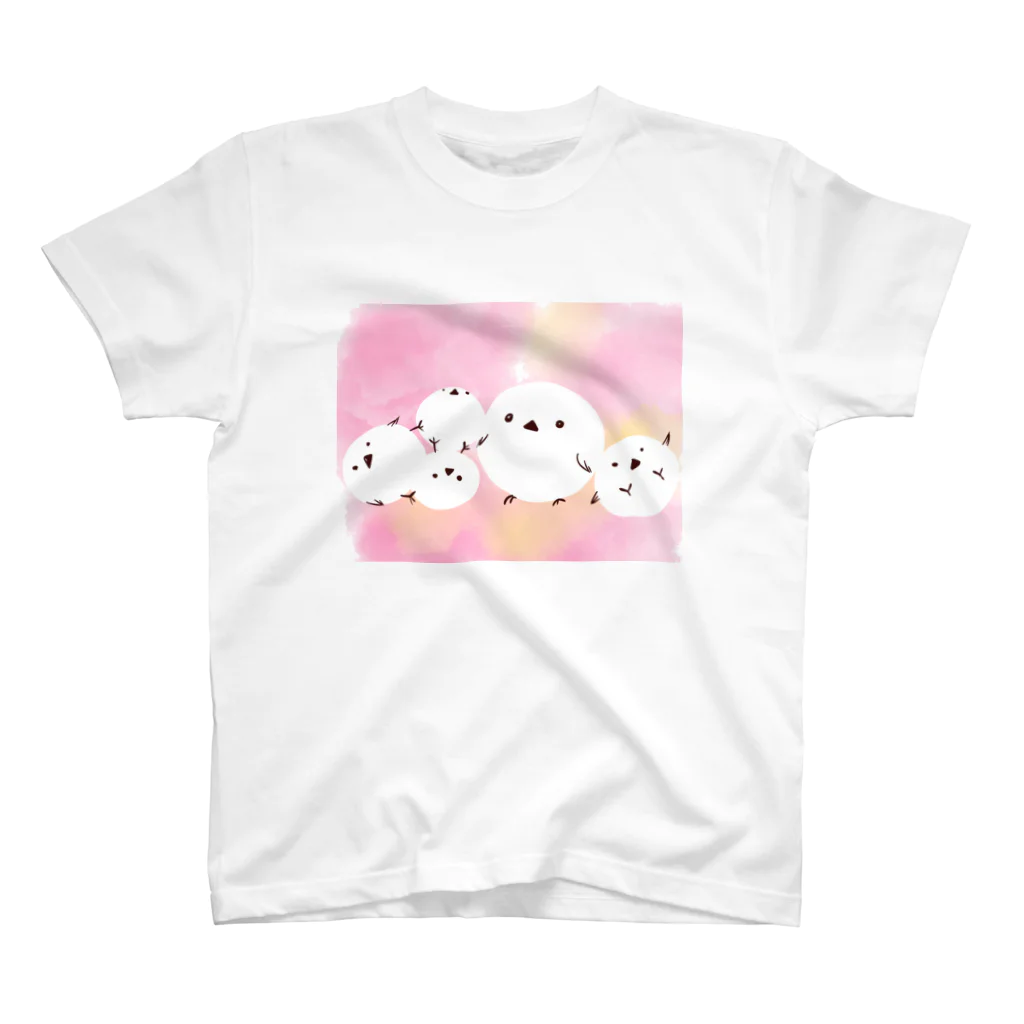 ゆらまき(yuramaki)のシマエナガ団子(さくら) スタンダードTシャツ