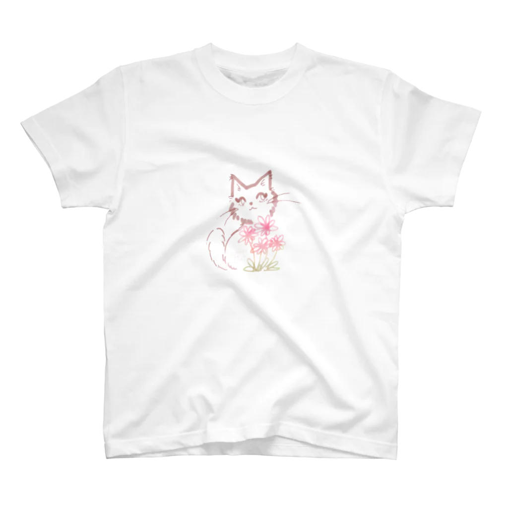 レ・モネのネコとコスモス Regular Fit T-Shirt