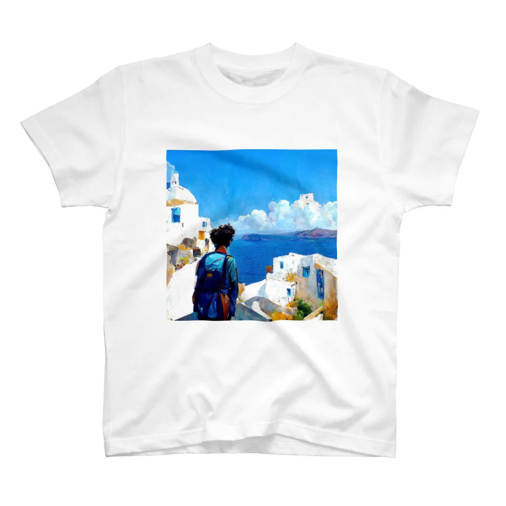 midjourney_travelerのサントリーニ島 スタンダードTシャツ