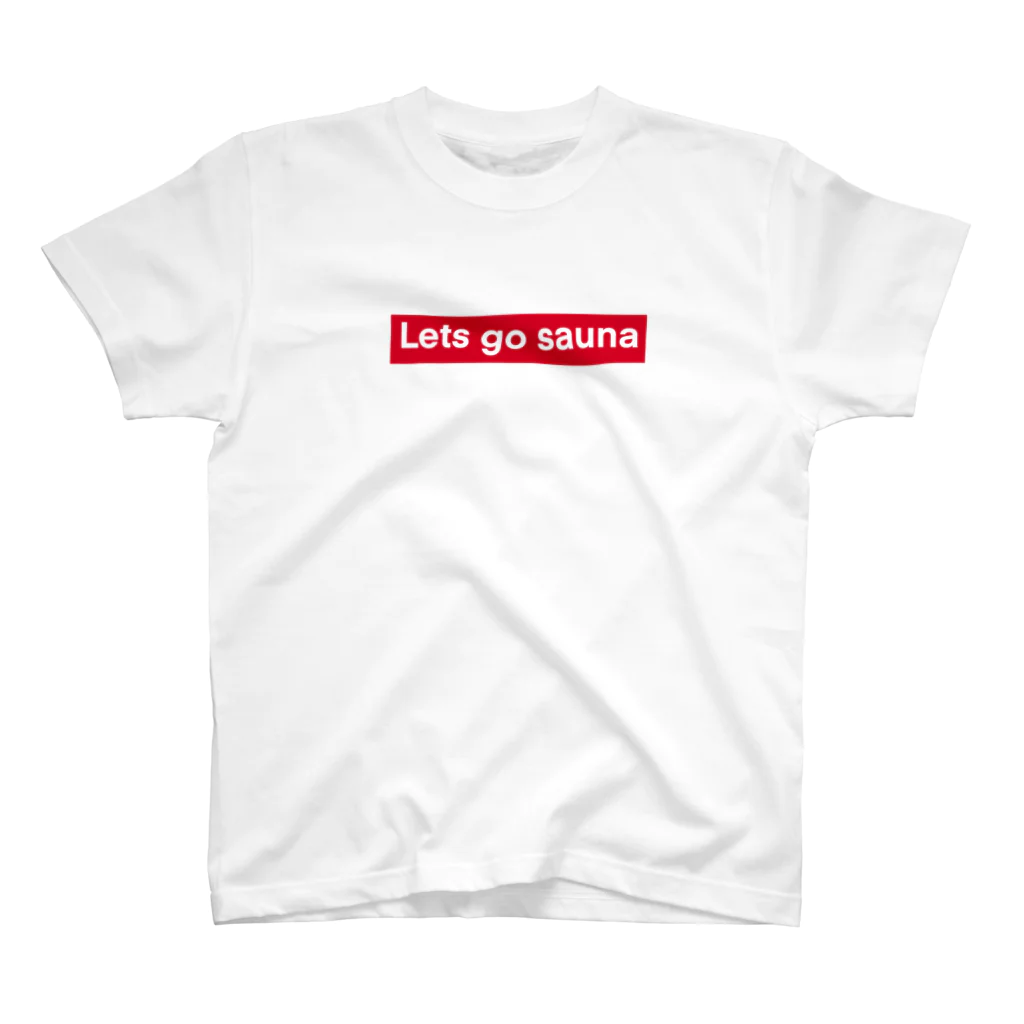 Lets go sauna サウ公/サウナーのLets go sauna/レッツゴーサウナ(ロゴ白赤枠) Regular Fit T-Shirt