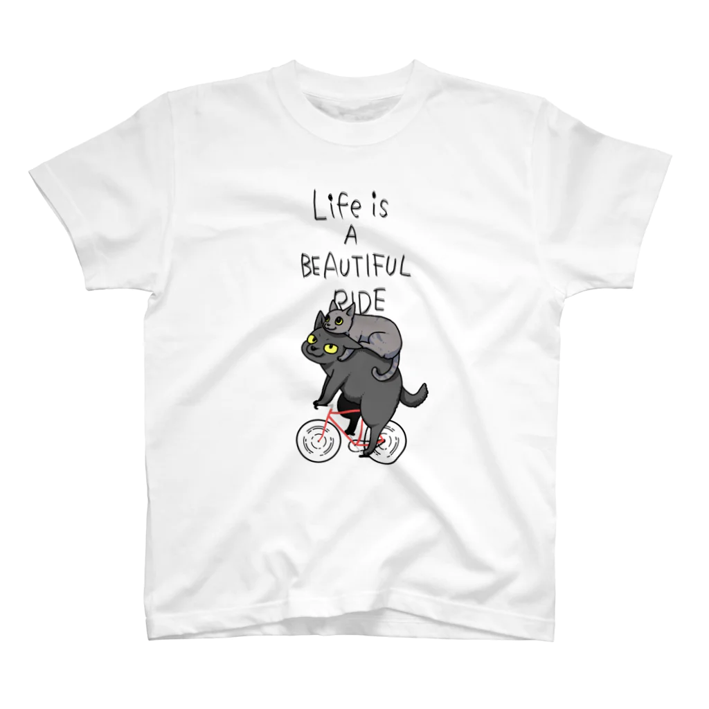 真希ナルセ（マキナル）のLife is a beautiful ride（黒猫とグレー猫） スタンダードTシャツ