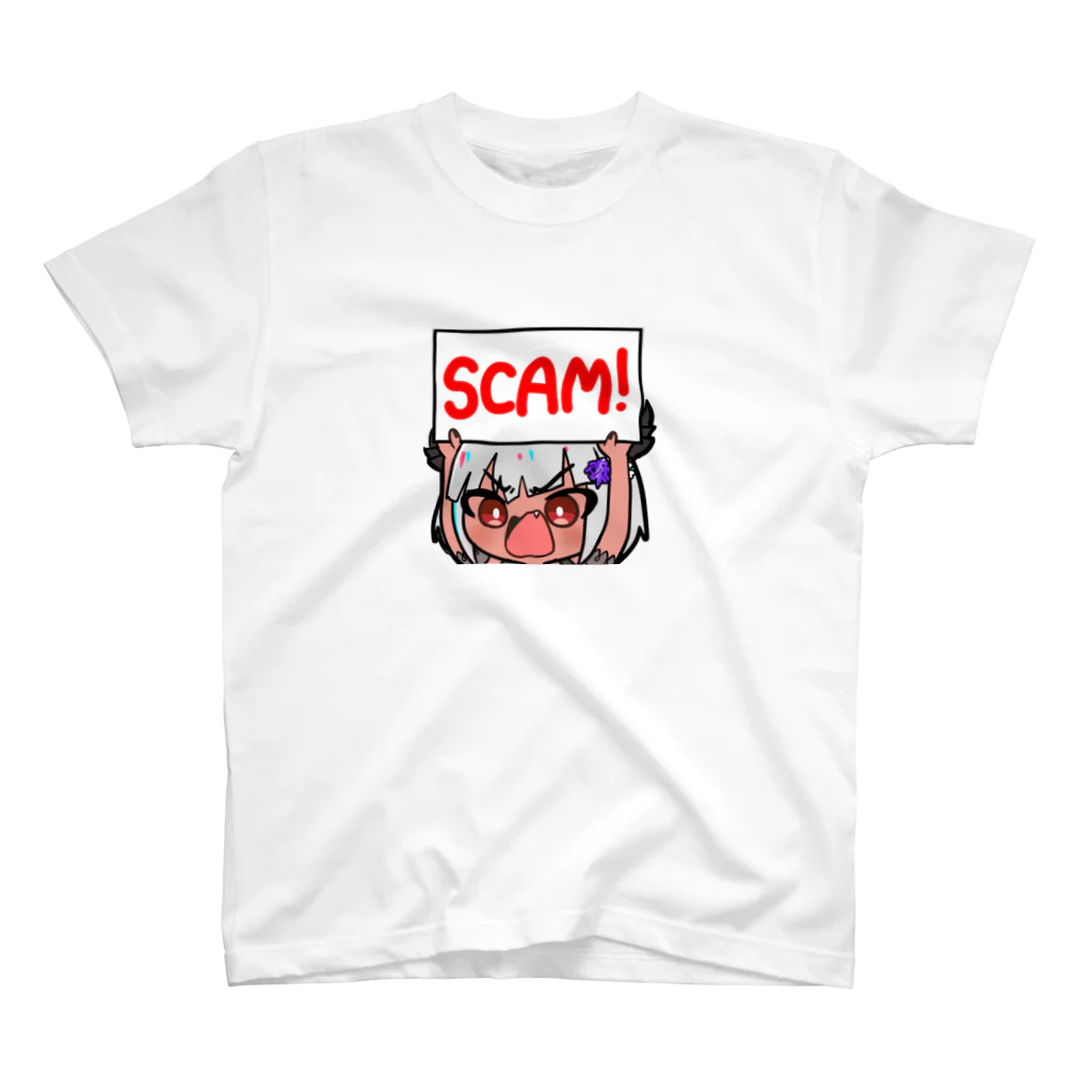 MEGAMIオフィシャルグッズショップ SUZURI支店のDevil "SCAM ALERT!" スタンダードTシャツ