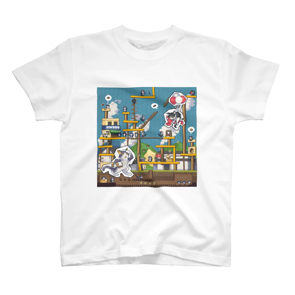 にゃんたまチャンネルのワイワイおもちくんとチニくんのドット絵 スタンダードTシャツ