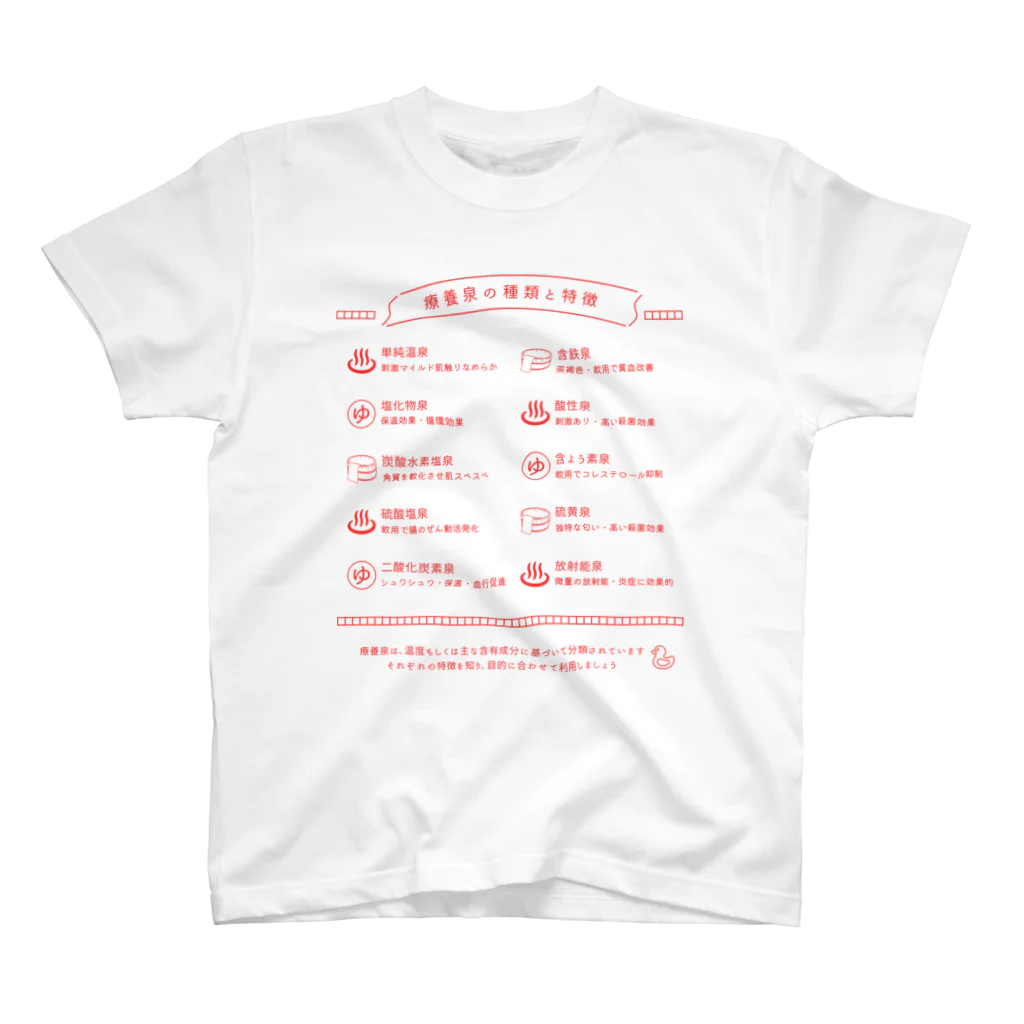 温泉グッズ@ブーさんとキリンの生活の療養泉の種類と特徴（赤・前面） Regular Fit T-Shirt