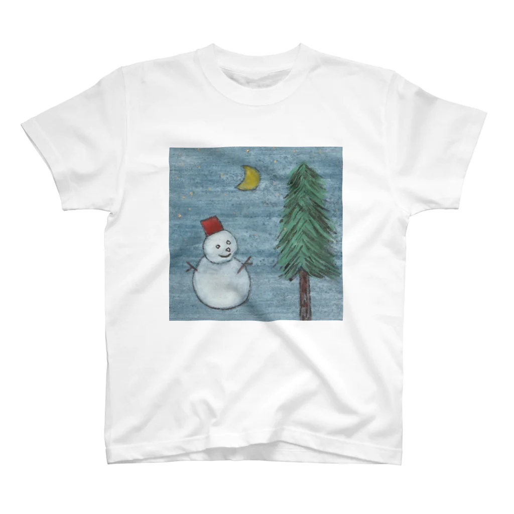 森の中の冬の夜空のもみの木と雪だるま⛄ スタンダードTシャツ