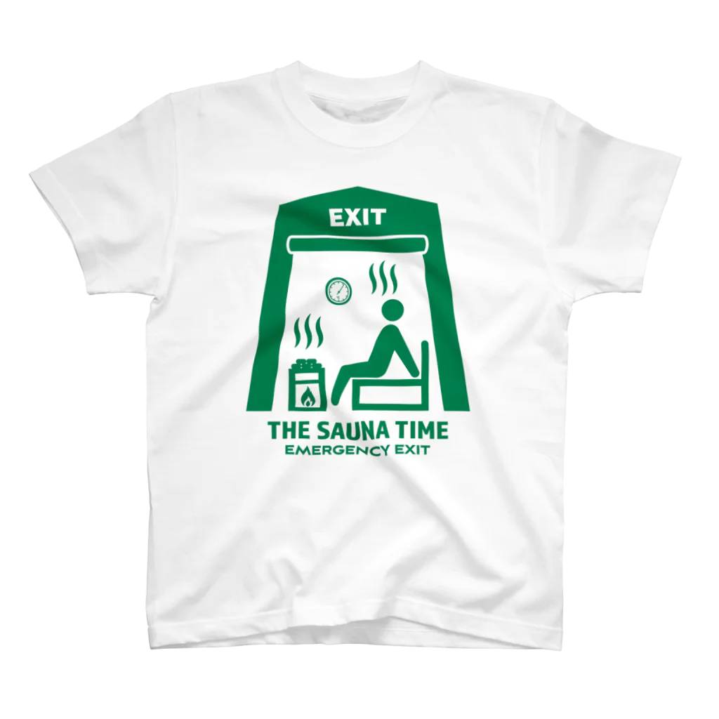 kg_shopのTHE SAUNA TIME【非常口パロディ】 スタンダードTシャツ