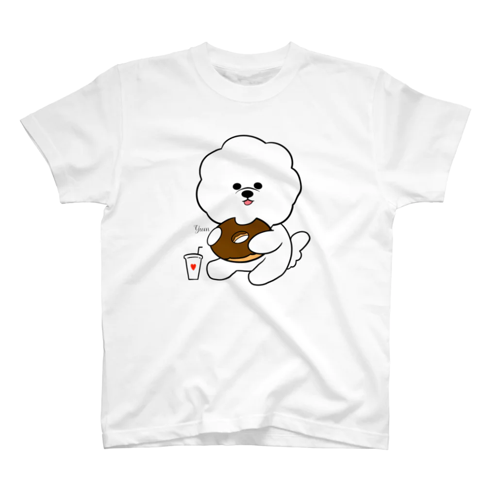 Reecha8のドーナツ好きの白モフちゃん スタンダードTシャツ