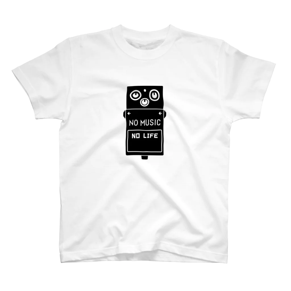 QUQU_WORKSのノーミュージックノーライフ エフェクターデザイン ブラック スタンダードTシャツ