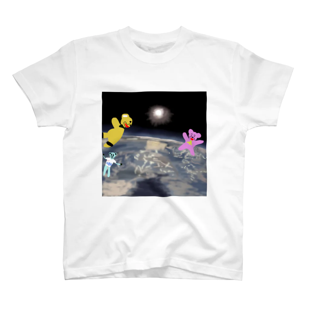 くまさん（麦食くま）の宇宙を旅するくまさん「成層圏（高度20,000m）」 スタンダードTシャツ