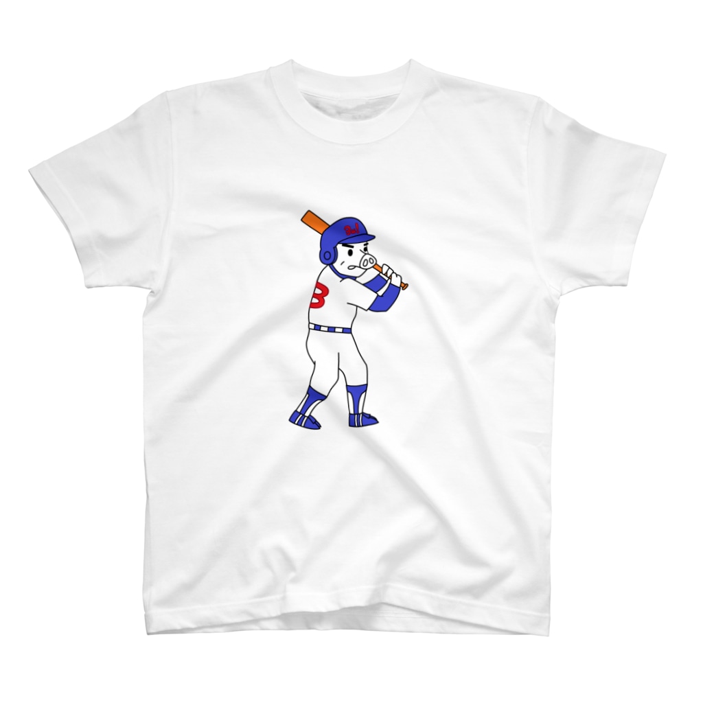 豚人イラストのパンダ武島のミスター・ピッグ・ベースボール Regular Fit T-Shirt