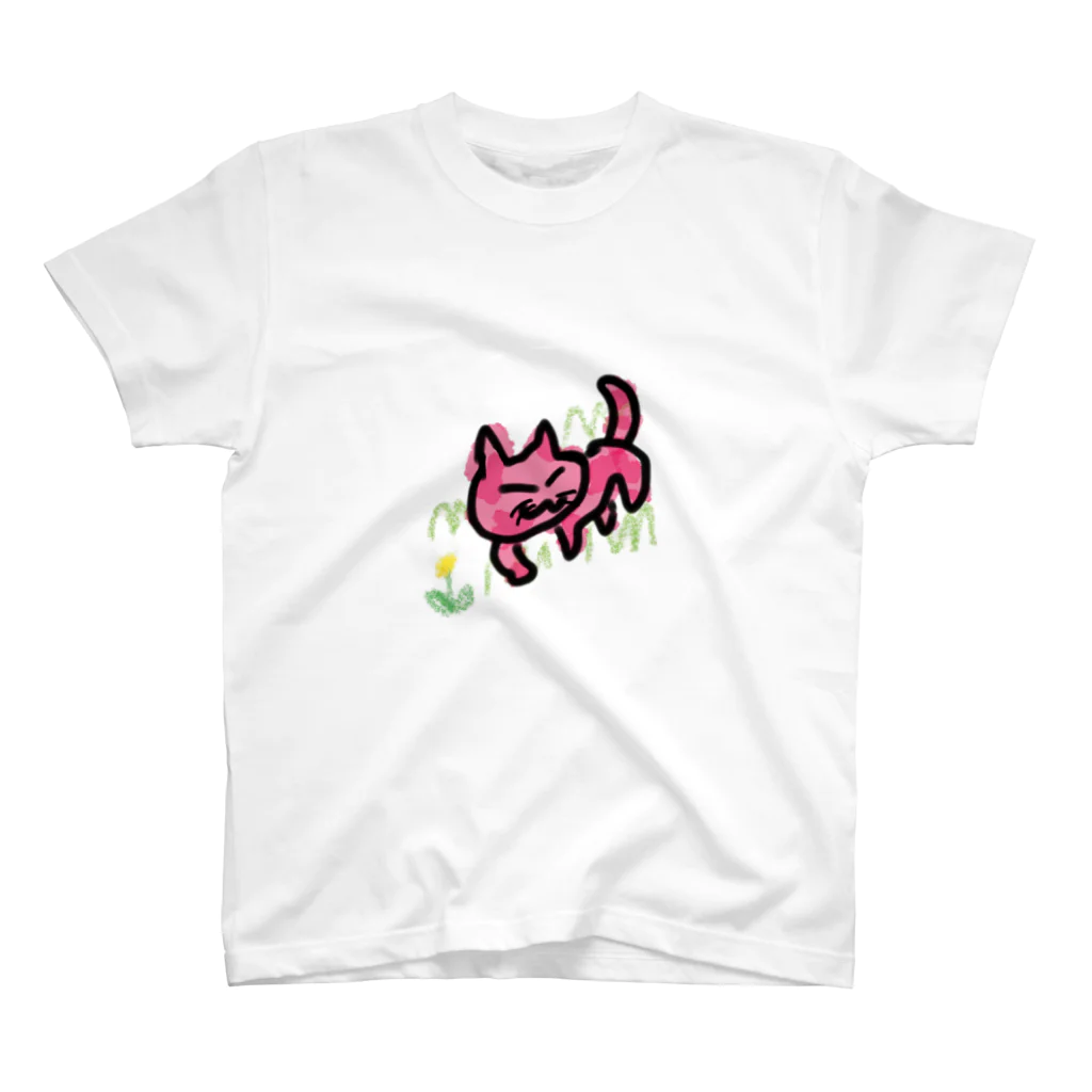 kuritamaのお外ピンクねこ スタンダードTシャツ