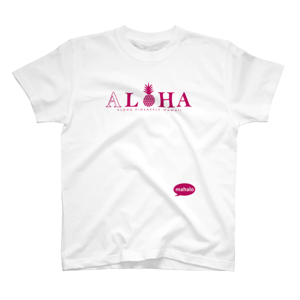 aloha_pineapple_hawaiiのパイナップル ALOHA 吹き出しマハロ 087 red pink Regular Fit T-Shirt