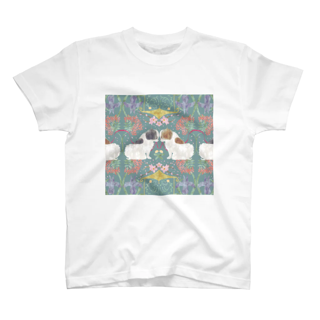 chestnut_coffeeの狆と和花ハンカチB スタンダードTシャツ