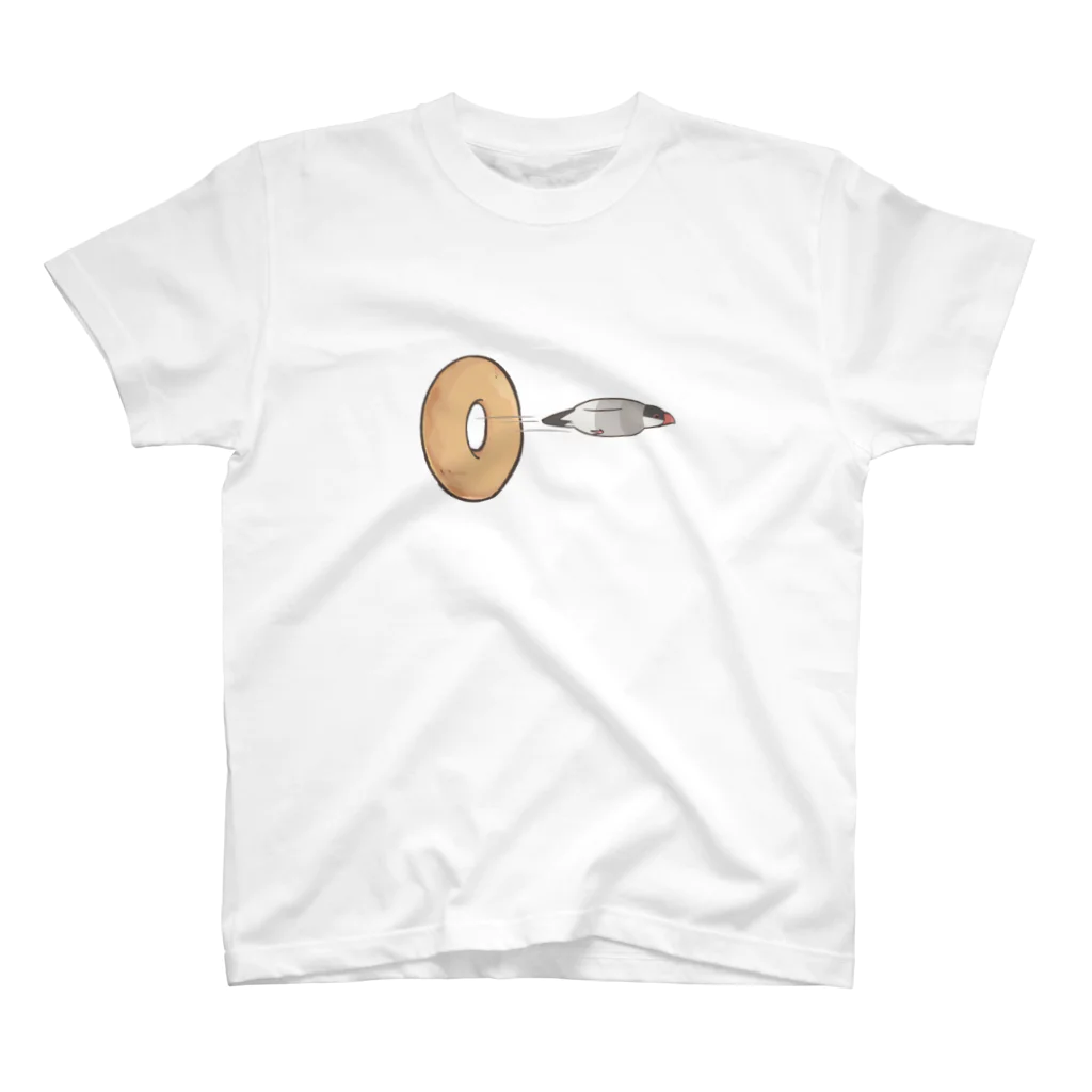 ゆるゆるショップのドーナツを通過するミサイル文鳥 Regular Fit T-Shirt