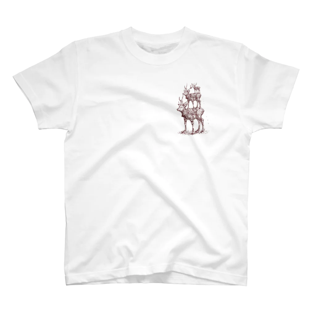 あさぎ9の3段エゾシカ（赤茶色） スタンダードTシャツ