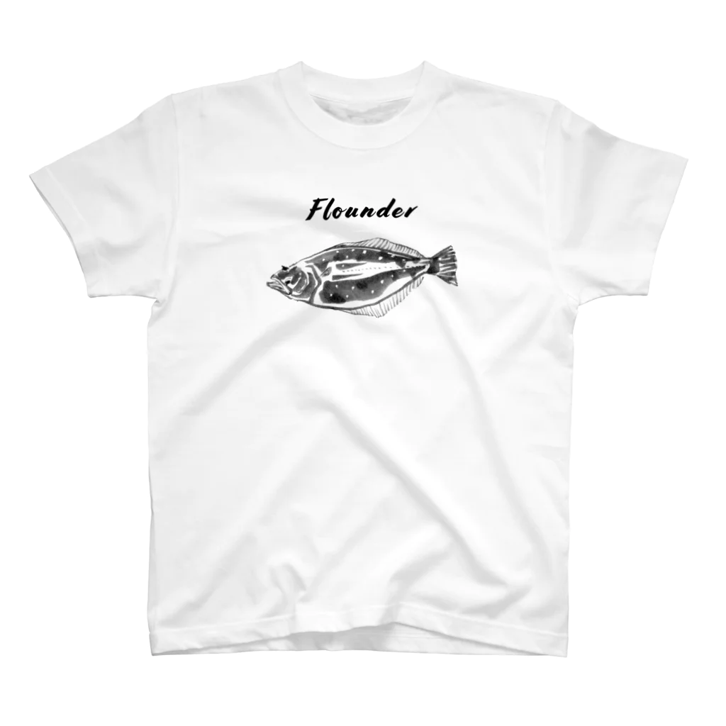 🐟日本の魚と仲間たち🦑のヒラメ - Left-eyed flounder（鮃、学名：Paralichthys olivaceus） スタンダードTシャツ