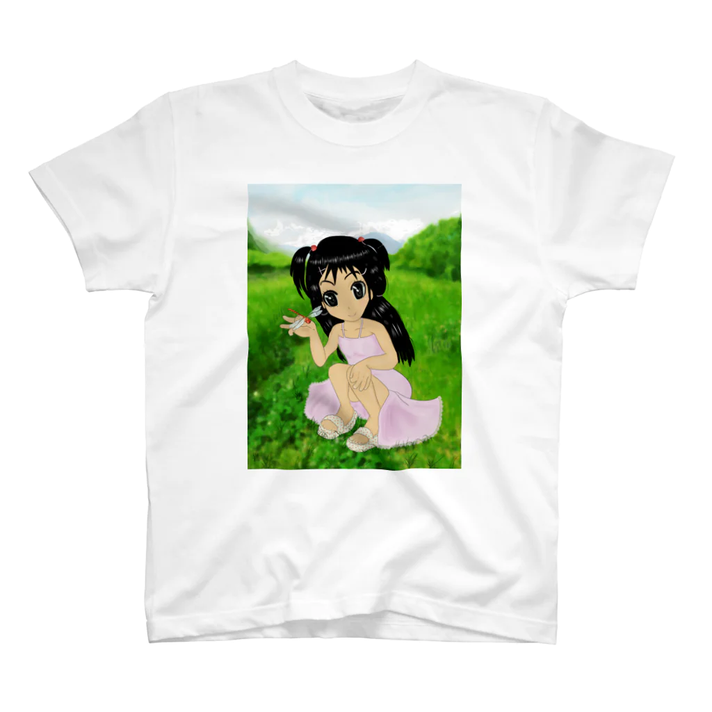 げーむやかんの少女と赤とんぼと山 スタンダードTシャツ